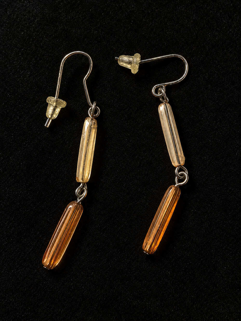 ⚜️ Dangle Earrings | Boho | Amber & Champagne Faceted Glass Silver-Tone 💗